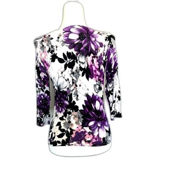 WHITE HOUSE BLACK MARKET 3/4 Sleeve Sparkle Detail Floral Cardigan Size S - Picture 3 of 5